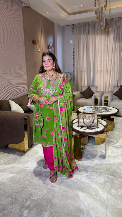 Pure Crepe suit with Chinnon Dupatta  Tie and Die Suit