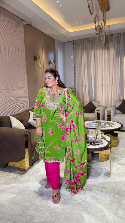 Pure Crepe suit with Chinnon Dupatta  Tie and Die Suit