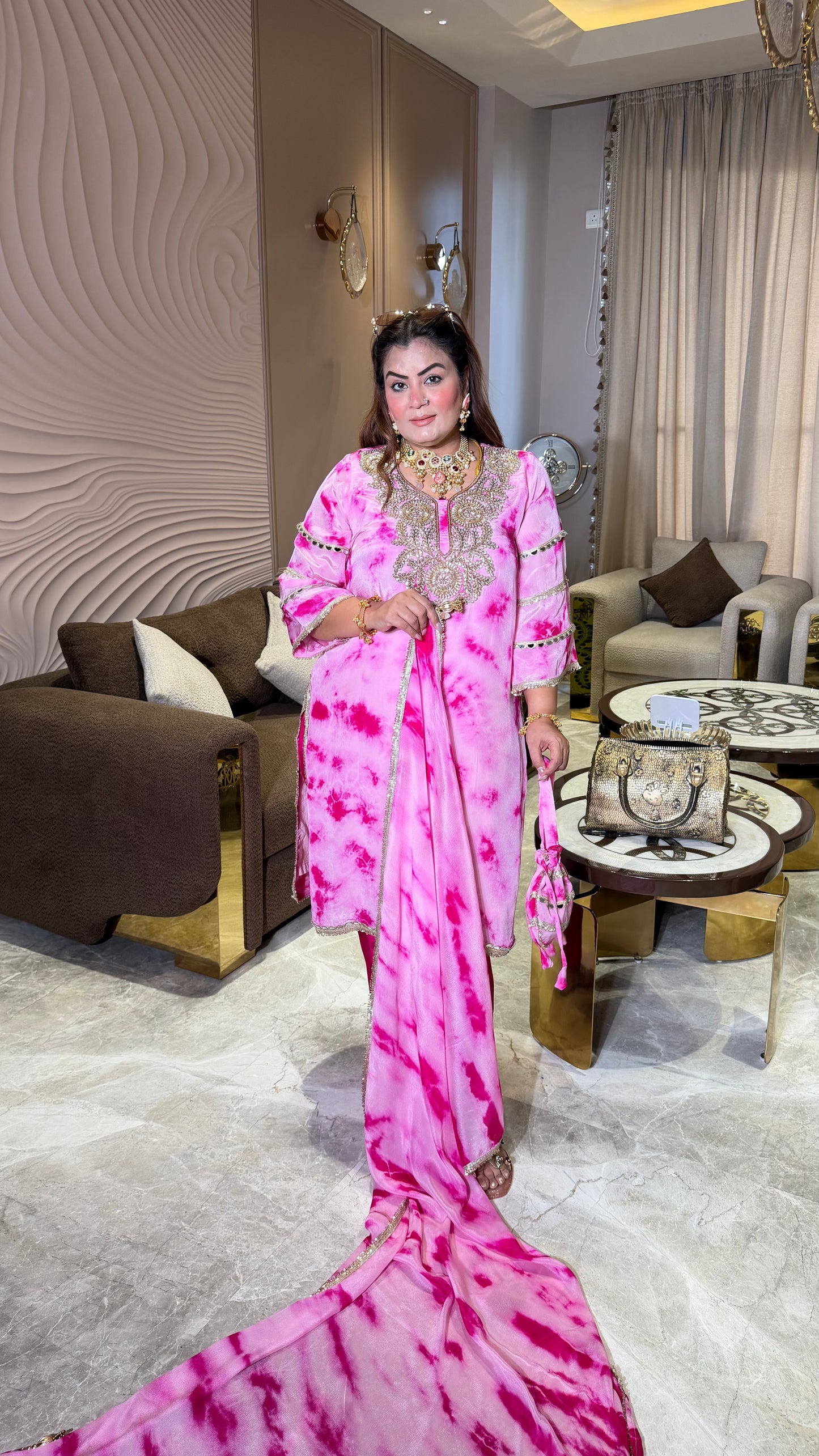 Pure Crepe suit with Chinnon Dupatta  Tie and Die Suit