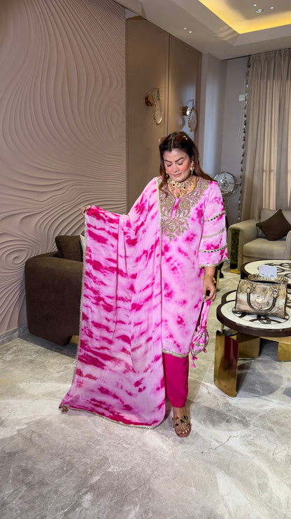 Pure Crepe suit with Chinnon Dupatta  Tie and Die Suit