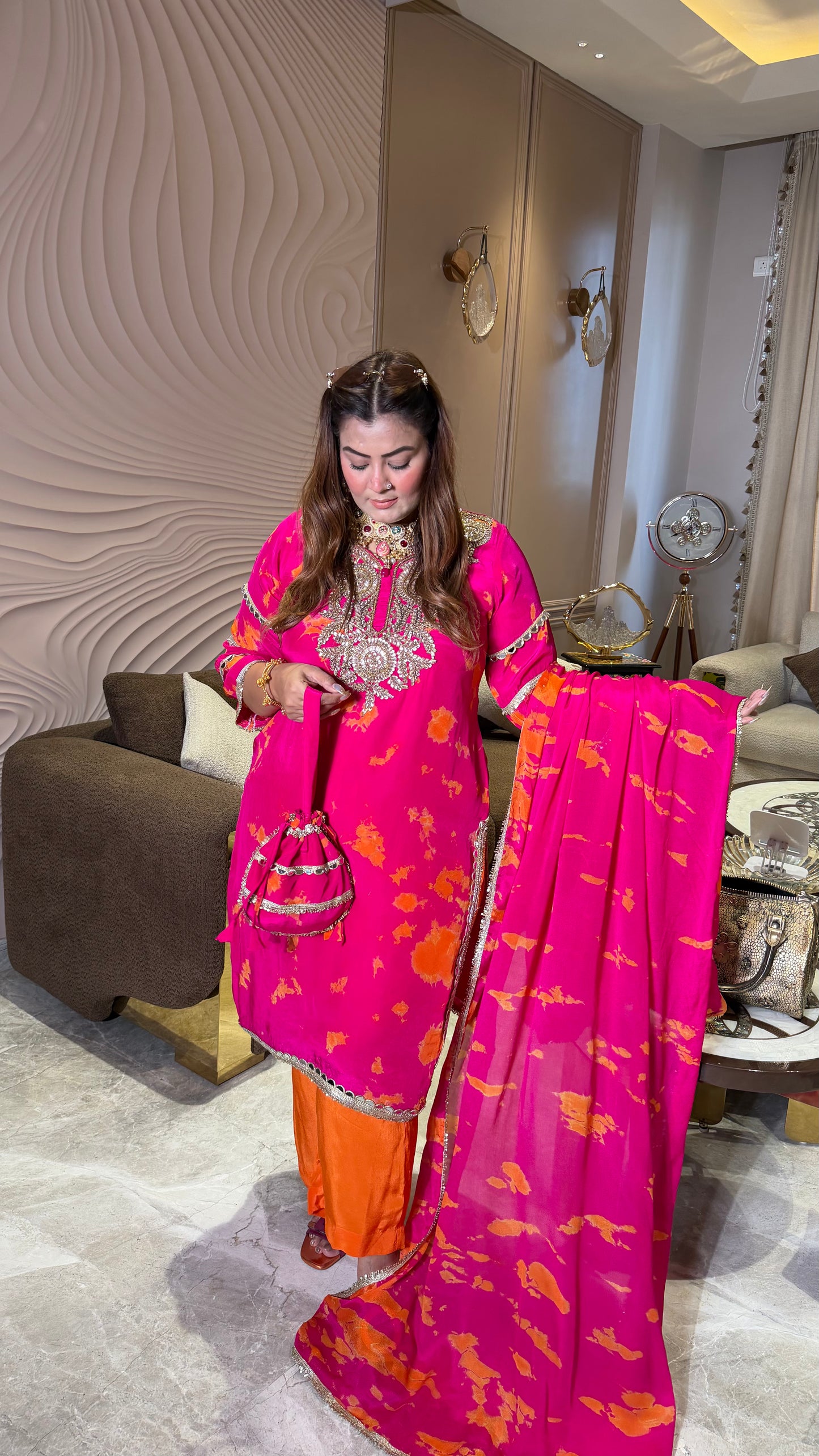 Pure Crepe suit with Chinnon Dupatta  Tie and Die Suit