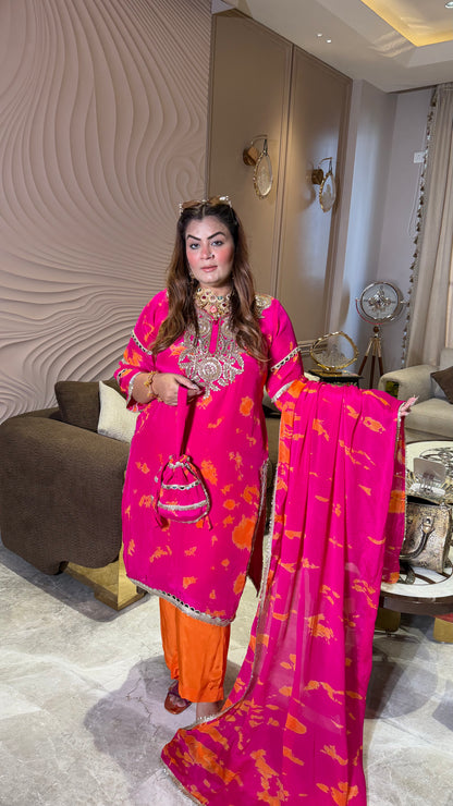 Pure Crepe suit with Chinnon Dupatta  Tie and Die Suit