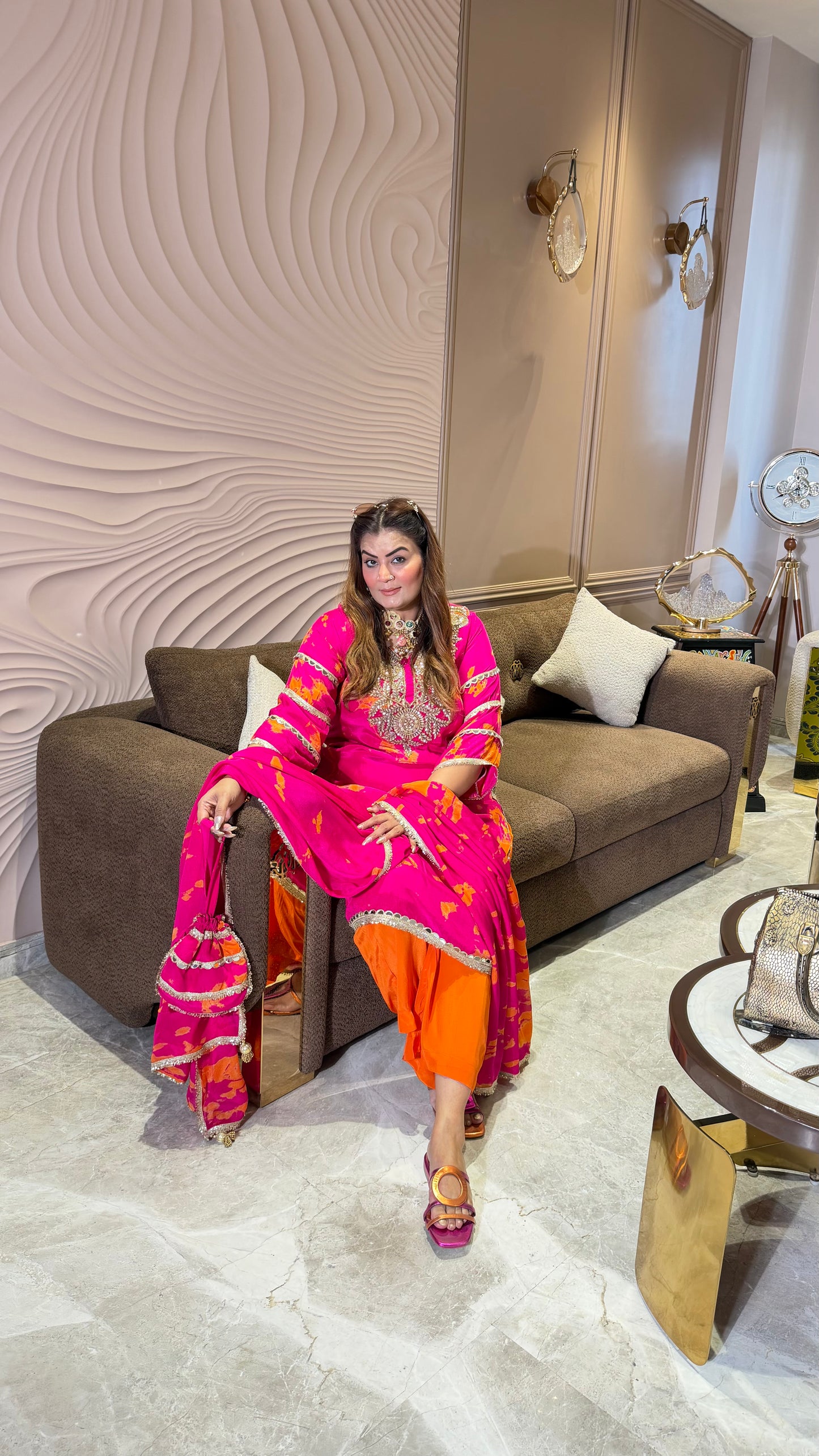 Pure Crepe suit with Chinnon Dupatta  Tie and Die Suit