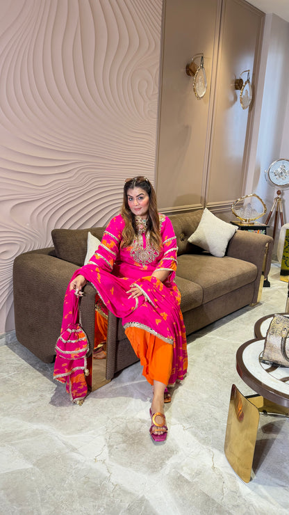 Pure Crepe suit with Chinnon Dupatta  Tie and Die Suit