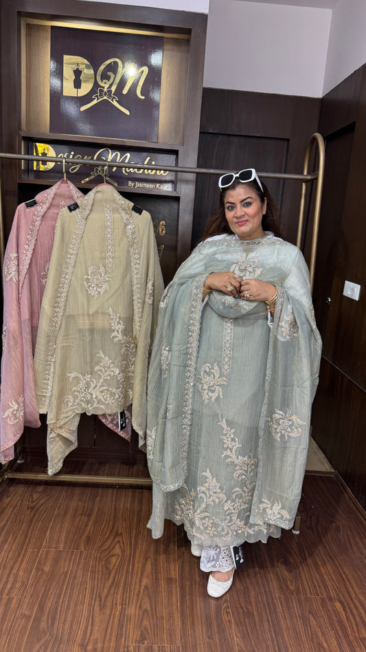 Glass Tissue Suit With Lining (Unstitch Suit)