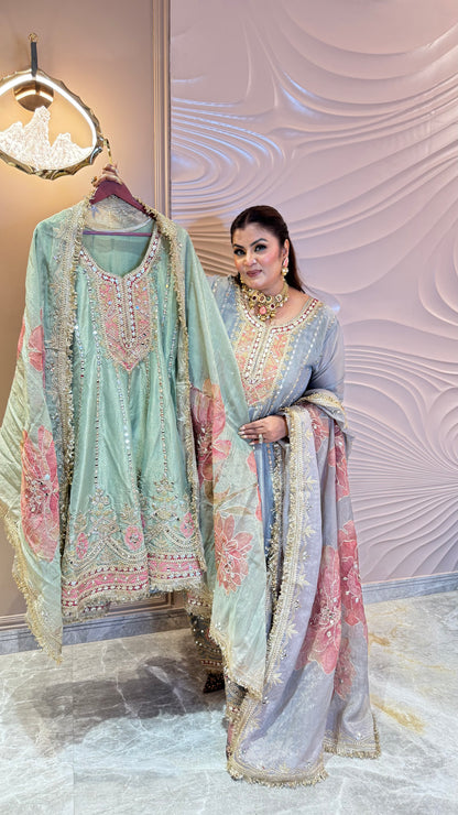 Zareena Glass Tissue Farshi Salwar Anarkali Suit