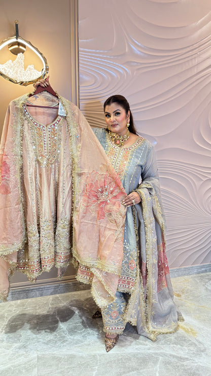 Zareena Glass Tissue Farshi Salwar Anarkali Suit