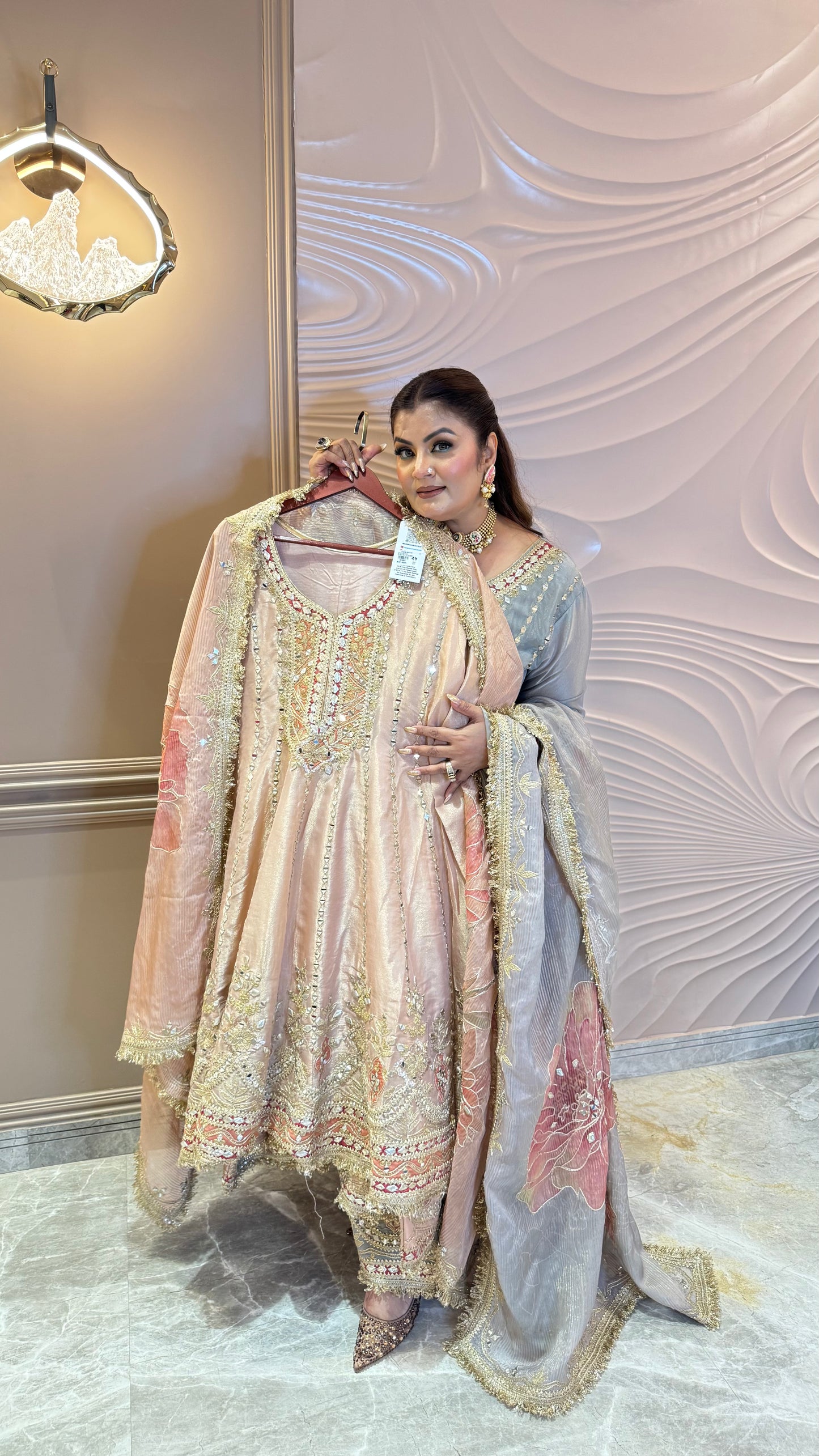 Zareena Glass Tissue Farshi Salwar Anarkali Suit
