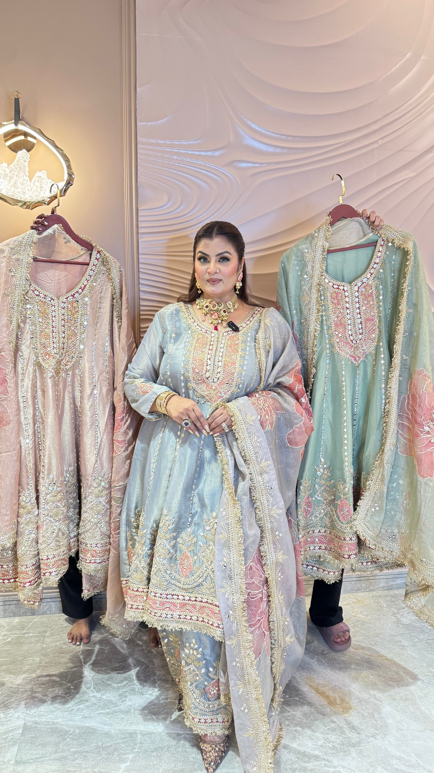 Zareena Glass Tissue Farshi Salwar Anarkali Suit