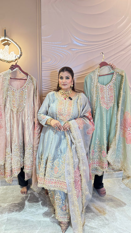 Zareena Glass Tissue Farshi Salwar Anarkali Suit