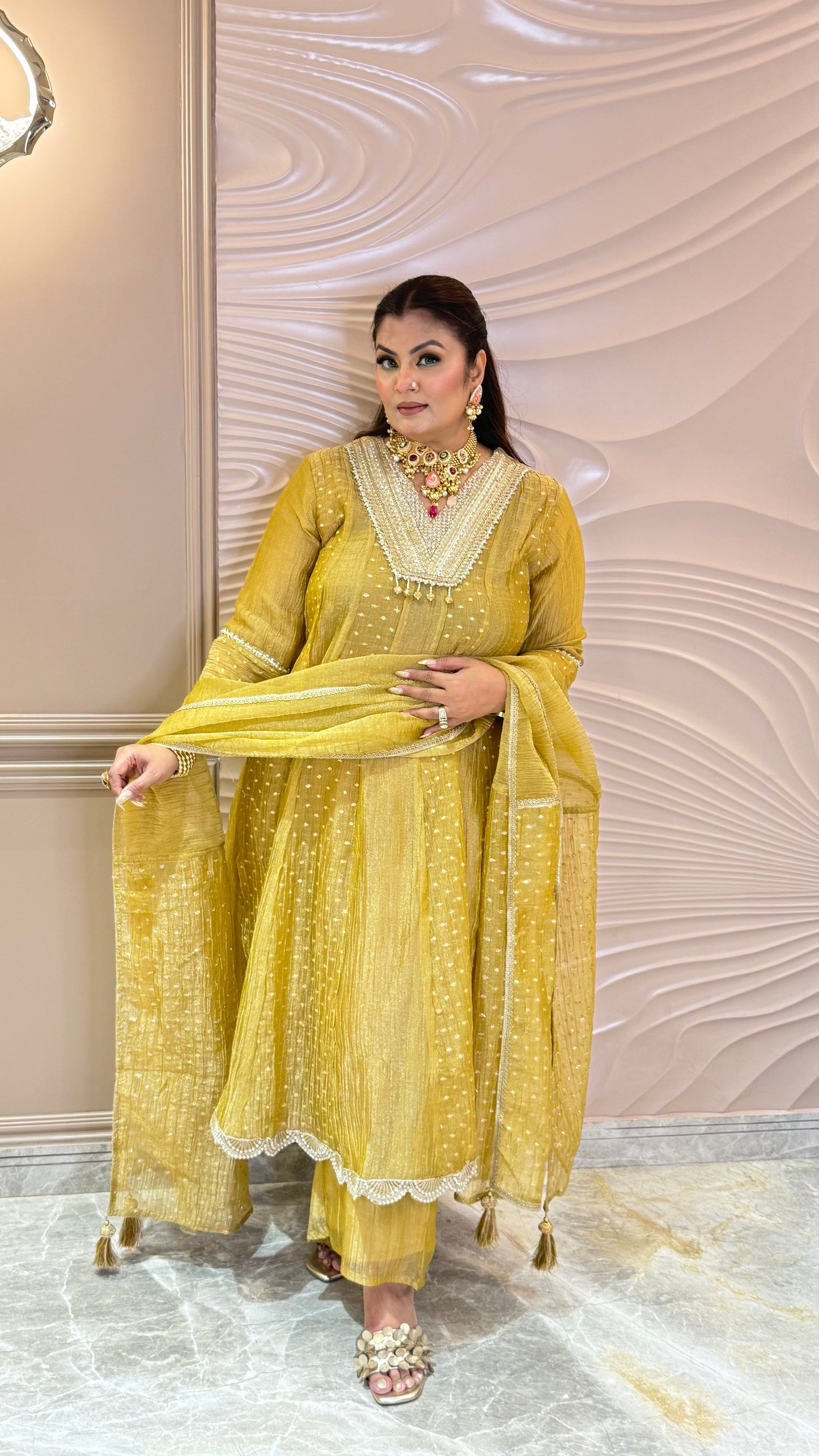 oo Glass Tissue Anarkali Suit