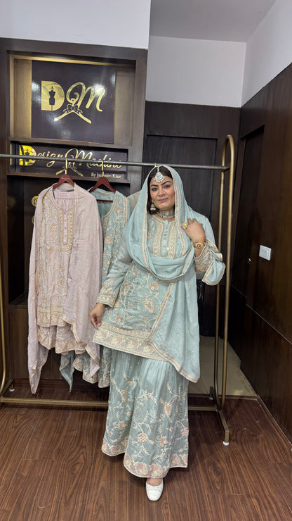 Zolina (Pure Chinnon Sharara Suit)