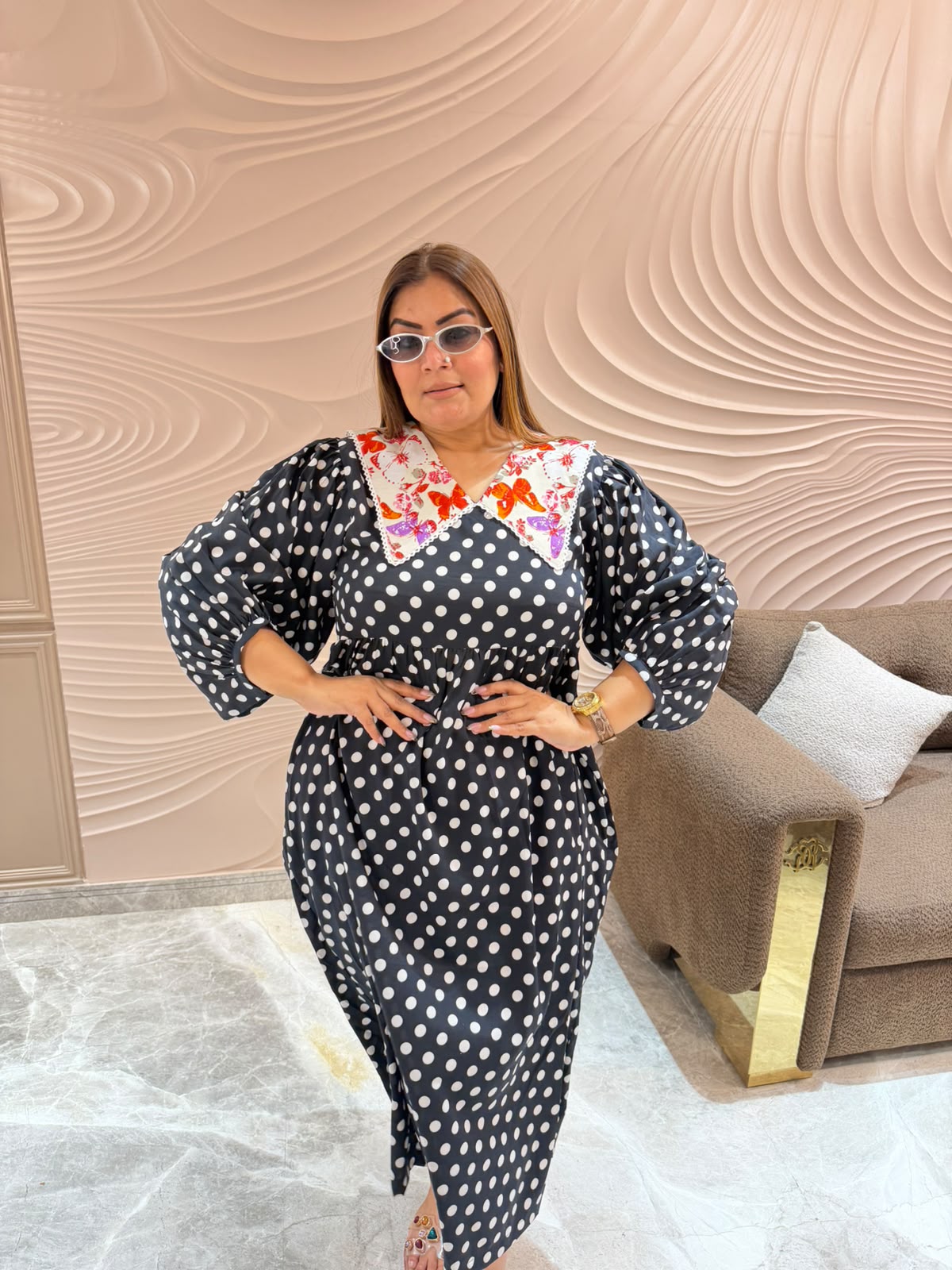 Roselle Crepe Polka Dress