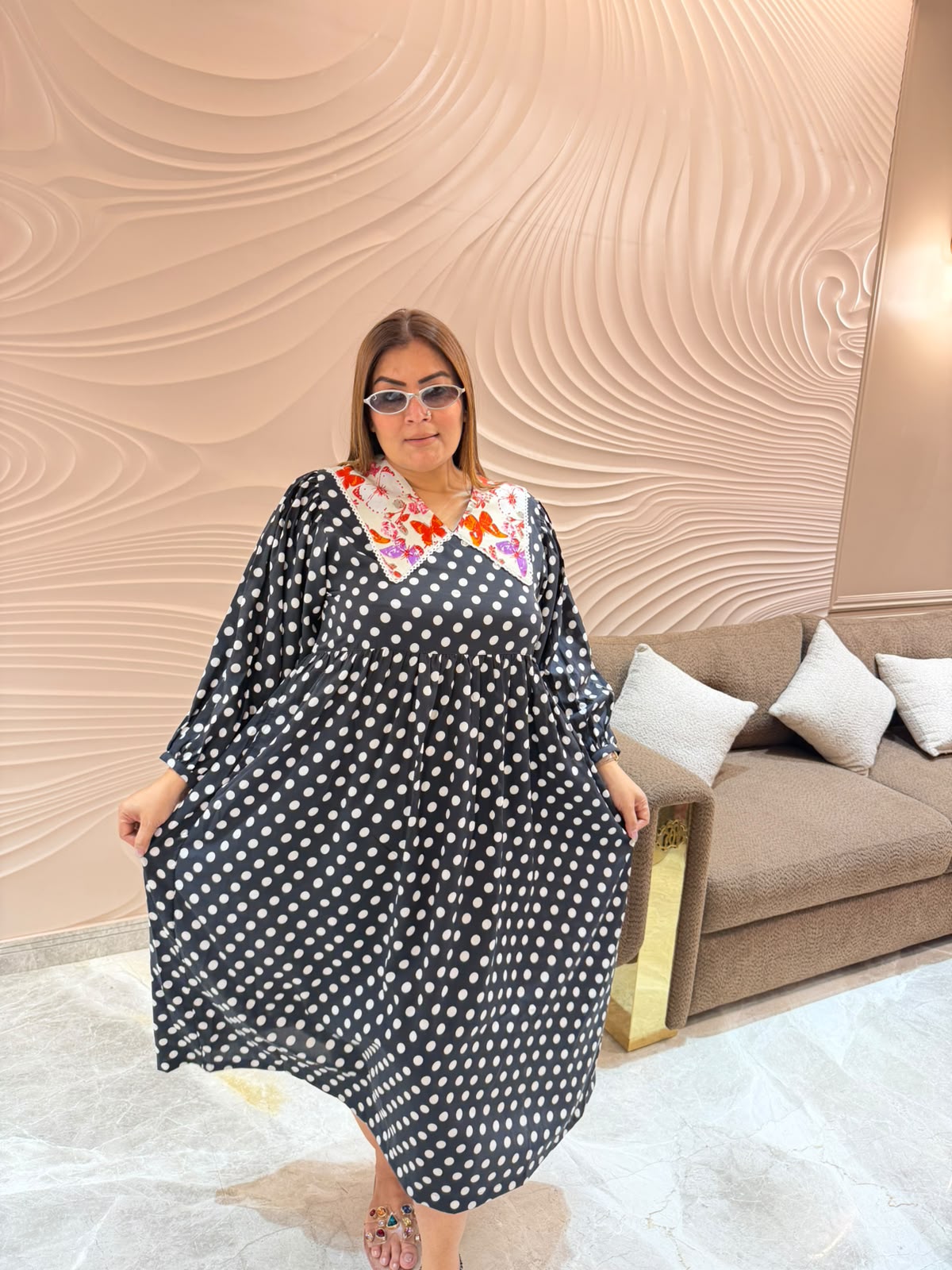 Roselle Crepe Polka Dress