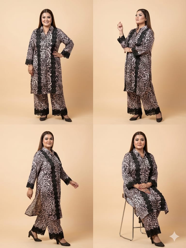 Designed Tiger print Stylish Cord Set (Crepe)