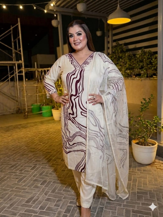 Modern Ethnic Kurta Set With Contemporary wave Print (Cotton)