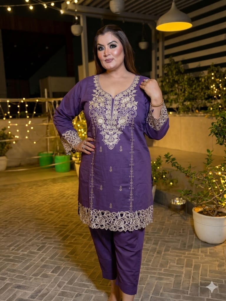 Fancy & Elegant Purple Embroidered Suit Set