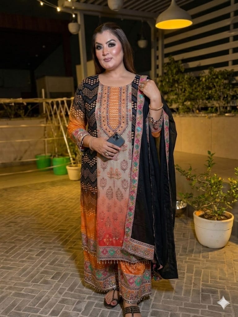 Stylish Ethnic Multicolour Kurta Set With Dupatta (Georgette)