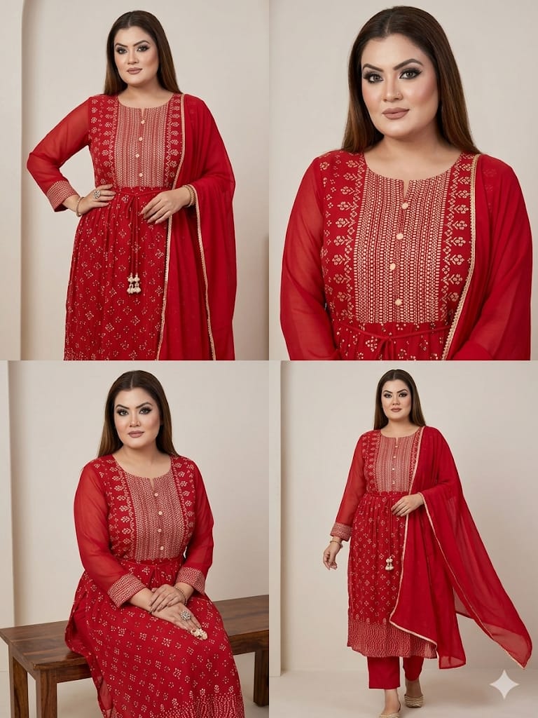 Fusion Kurti Set With Straight Pant (Georgette)