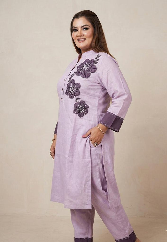 Lavender Bloom Hand Embroidered Cordset (Crepe)
