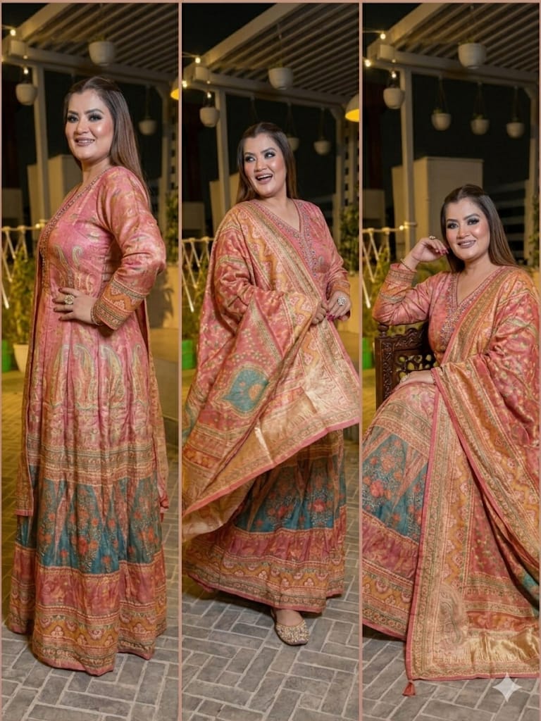 The Dusty Rose Anarkali With Dupatta (Chanderi Cotton)